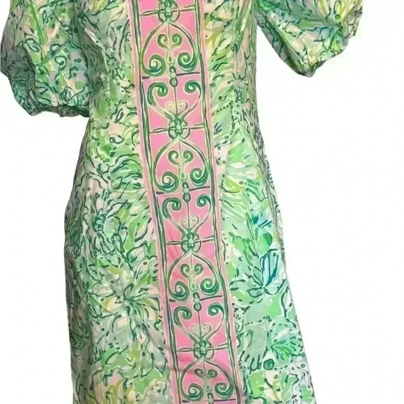 Lilly Pulitzer Daniela Floral Resort Aqua Hopelessly Puff Sleeve Dress S 4 - Picture 5 of 10